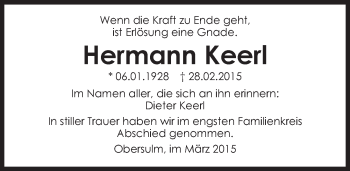 Traueranzeige von Hermann Keerl 