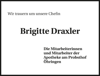 Traueranzeige von Brigitte Draxler 