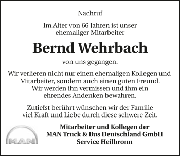 Traueranzeige von Bernd Wehrbach 