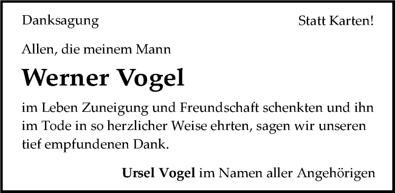  Traueranzeige für Werner Vogel vom 24.02.2015 aus 