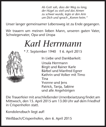 Traueranzeige von Karl Herrmann 