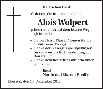 Traueranzeige von Alois Wolpert 