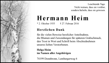 Traueranzeige von Hermann Heim