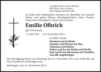 Traueranzeige von Emilie Olbrich 