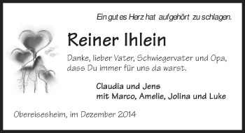 Traueranzeige von Reiner Ihlein 