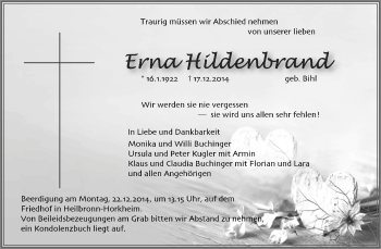 Traueranzeige von Erna Hildenbrand 