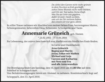 Traueranzeige von Annemarie Grüneich 