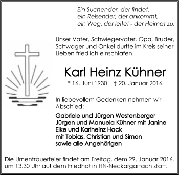 Traueranzeige von Karl Heinz Kühner 