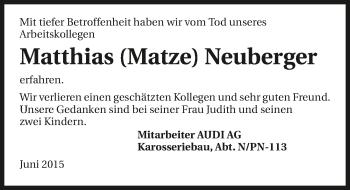 Traueranzeige von Matthias Neuberger 
