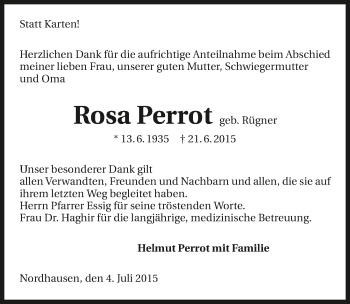 Traueranzeige von Rosa Perrot 