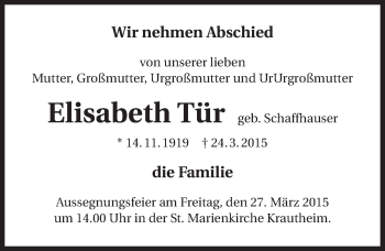 Traueranzeige von Elisabeth Tür 