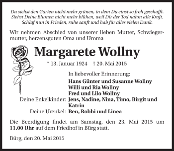 Traueranzeige von Margarete Wollny 