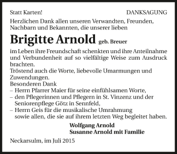Traueranzeige von Brigitte Arnold 