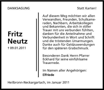 Traueranzeige von Fritz Neutz 