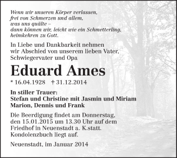 Traueranzeige von Eduard Ames 