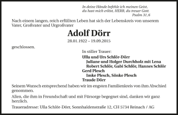 Traueranzeige von Adolf Dörr 