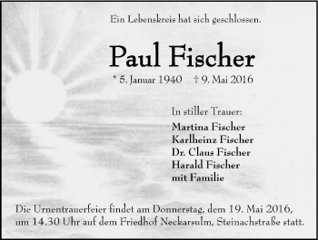 Traueranzeige von Paul Fischer 