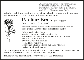 Traueranzeige von Pauline Beck 