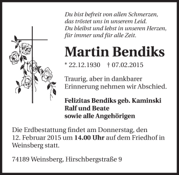 Traueranzeige von Martin Bendiks 