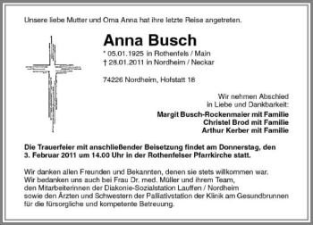 Traueranzeige von Anna Busch 