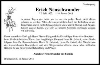 Traueranzeige von Erich Neuschwander 