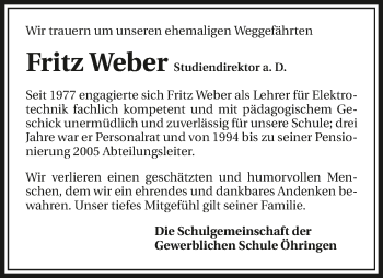 Traueranzeige von Fritz Weber 