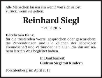 Traueranzeige von Reinhard Siegl 
