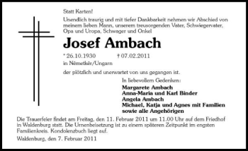 Traueranzeige von Josef Ambach 