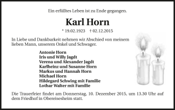 Traueranzeige von Karl Horn 