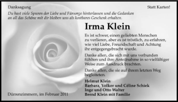 Traueranzeige von Irma Klein 