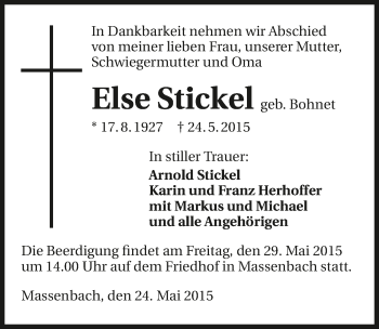 Traueranzeige von Else Stickel 