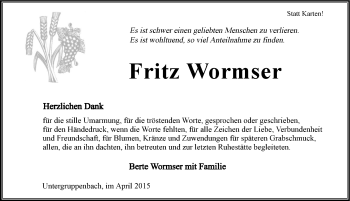 Traueranzeige von Friedrich Wormser 
