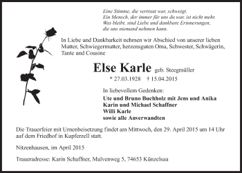 Traueranzeige von Else Karle 