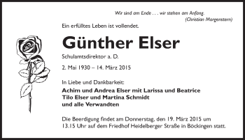 Traueranzeige von Günther Elser 