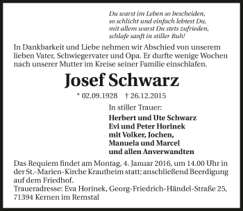 Traueranzeige von Josef Schwarz 