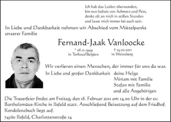 Traueranzeige von Fernand-Jaak Vanloocke 