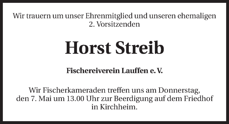  Traueranzeige für Horst Streib vom 05.05.2015 aus 