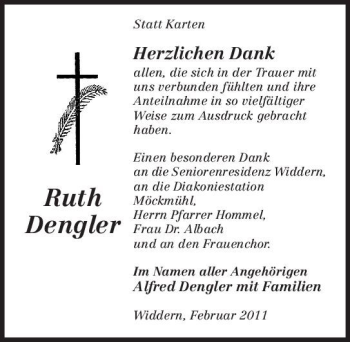 Traueranzeige von Ruth Dengler 