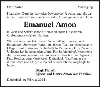 Traueranzeige von Emanuel Amon 