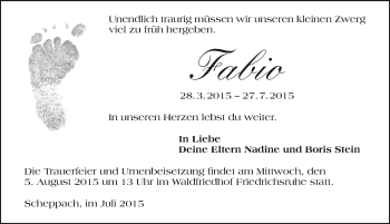 Traueranzeige von Fabio  