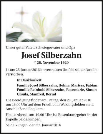 Traueranzeige von Josef Silberzahn 