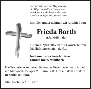 Traueranzeige von Frieda Barth 