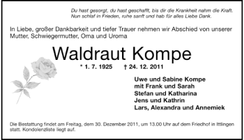Traueranzeige von Waldraut Kompe 