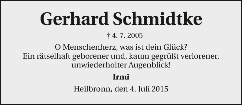  Traueranzeige für Gerhard Schmidtke vom 04.07.2015 aus 