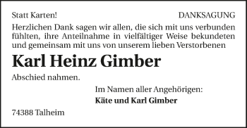Traueranzeige von Karl Heinz Gimber 