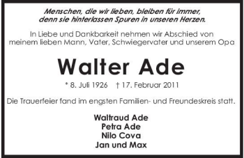 Traueranzeige von Walter Ade 