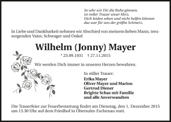 Traueranzeige von Wilhelm Mayer 