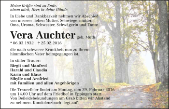 Traueranzeige von Vera Auchter 