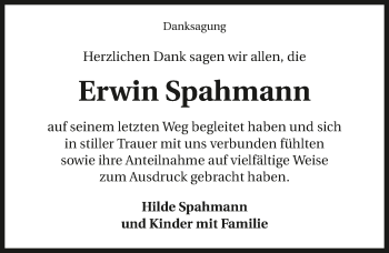 Traueranzeige von Erwin Spahmann 