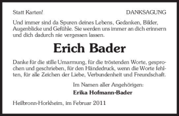 Traueranzeige von Erich Bader 